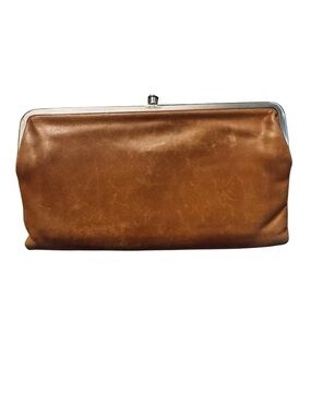 Hobo International Leather Frame Wallet Clutch Cognac Brown